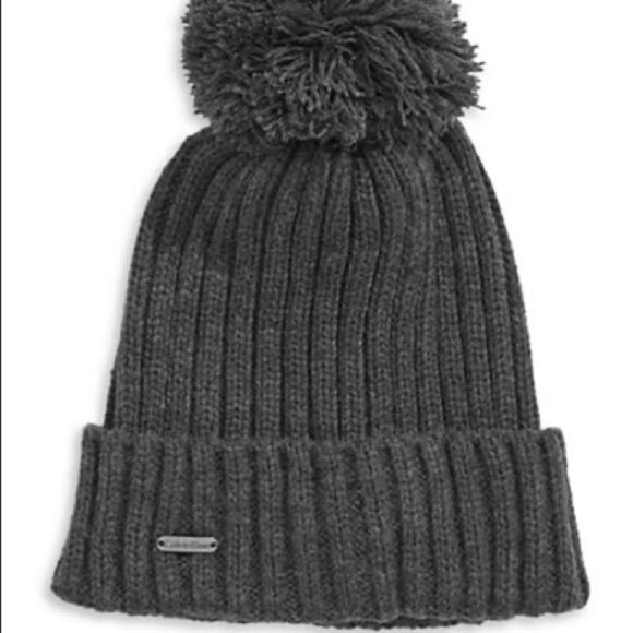 Calvin Klein Pom-pom Ribbed Beanie-Coal - Picture 1 of 2